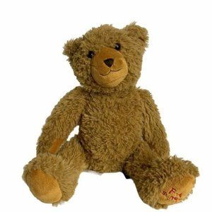 FAO Schwarz Soft Plush Teddy Bear 10 in Brown Seated Embroidered Foot Face